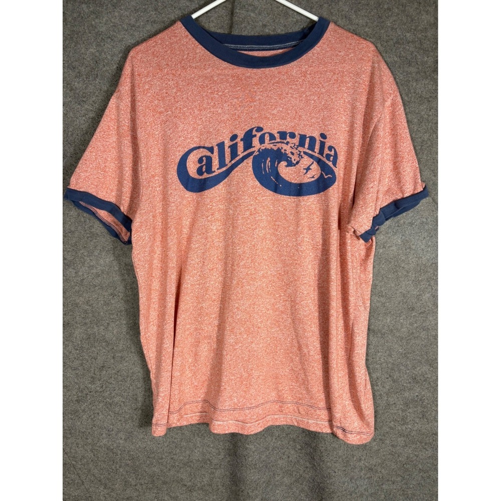 Gap Mens XL Athletic Fit Ringer T-Shirt Orange Heather California Wave Graphic